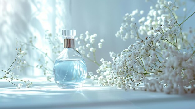 a bottle of perfume with a bottle of perfume in the background