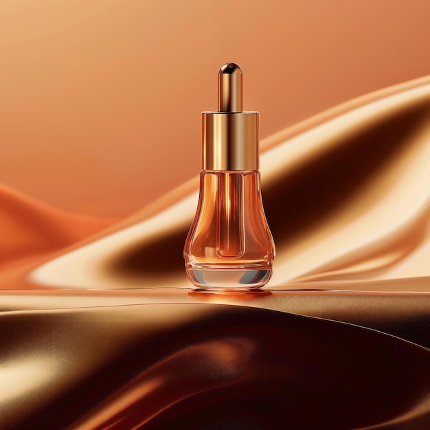 a bottle of perfume with a brown background and a brown and orange background