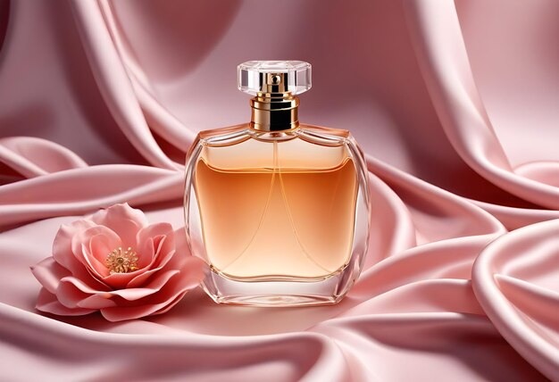 a bottle of perfume with flowers on the top of it