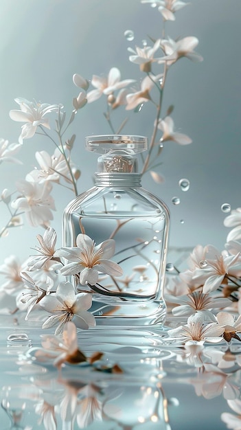 a bottle of perfume with flowers and the words  perfume  on the bottom