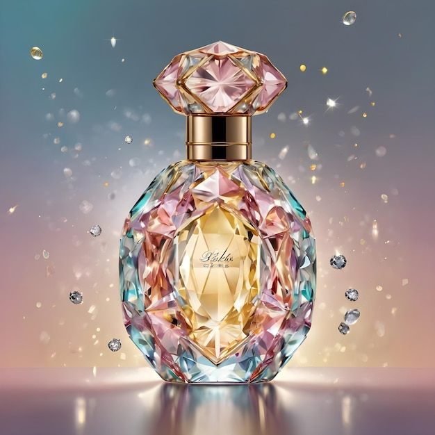 a bottle of perfume with a pink flower on the bottom