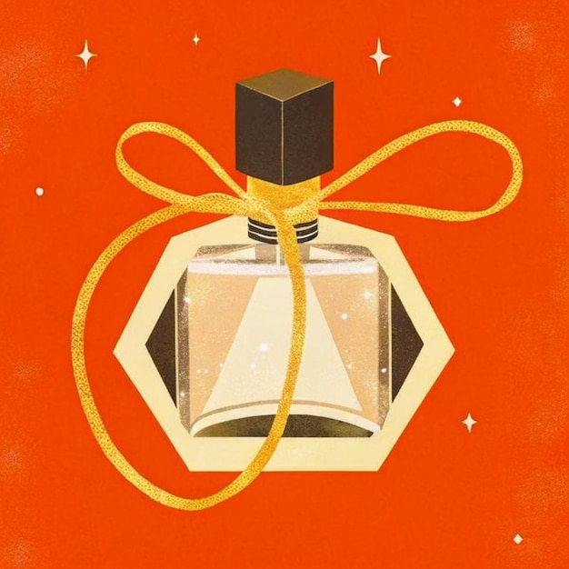 a bottle of perfume with a ribbon around the top