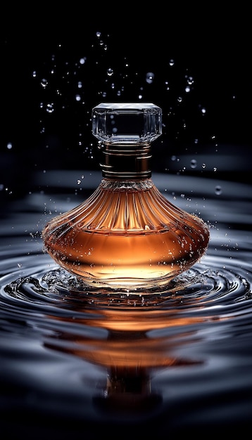 Photo a bottle of perfume with water drops on the top