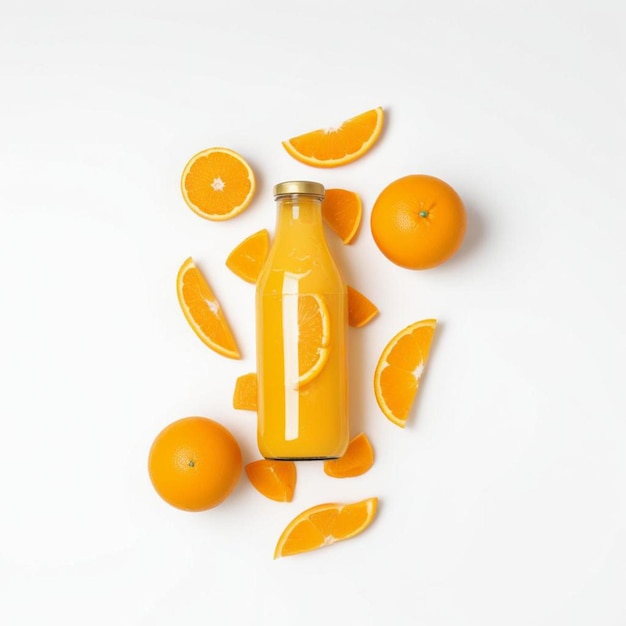 Photo a bottle of pfg sits in front of some orange peels