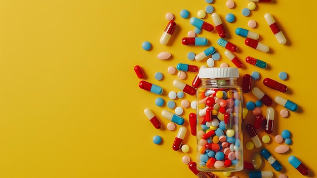 a bottle of pills that is filled with many colors