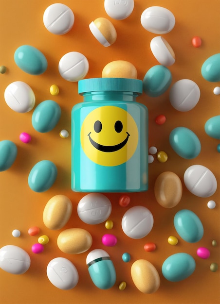 Photo a bottle of pills with a smiley face on it