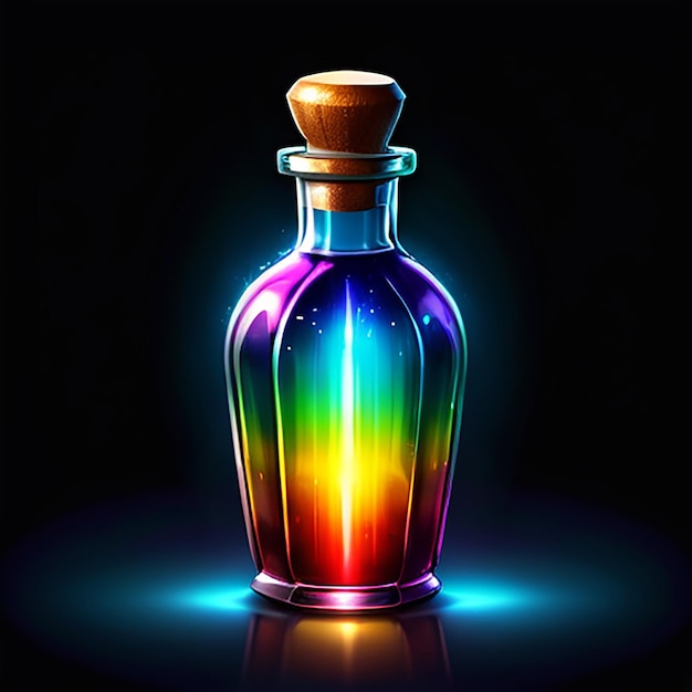 a bottle of rainbow colored liquid with a rainbow on the bottom