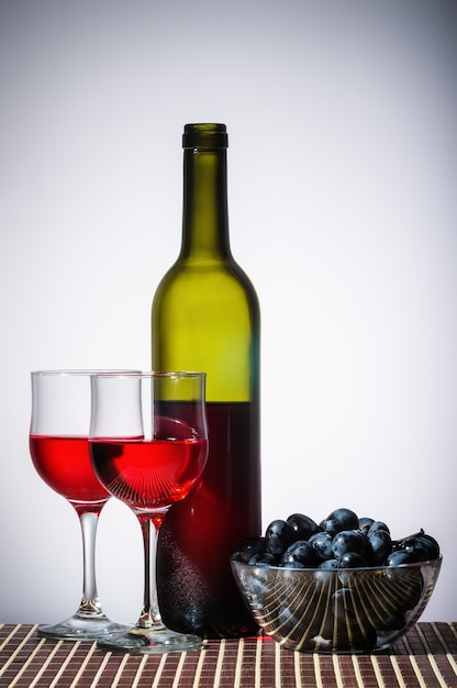 Bottle of red wine and wine glasses