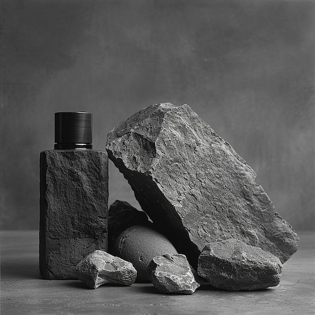 Photo bottle next to rocks in cave