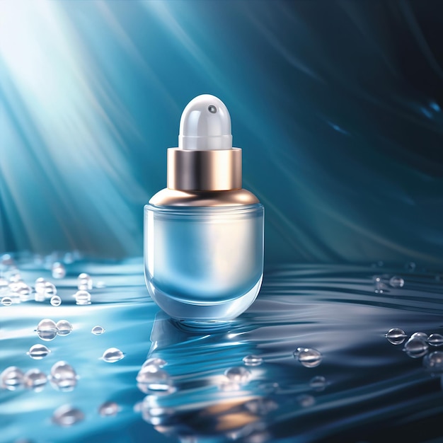 A bottle of silver cosmetic product commercial photography