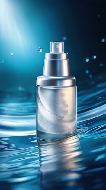 A bottle of silver cosmetic product commercial photography