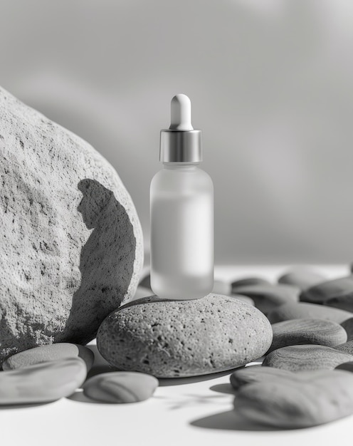 Photo a bottle of soap sits on a pile of rocks