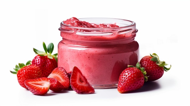 bottle of strawberry fruit spread isolated