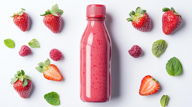 Bottle of Strawberry Smoothie with Fresh Berries