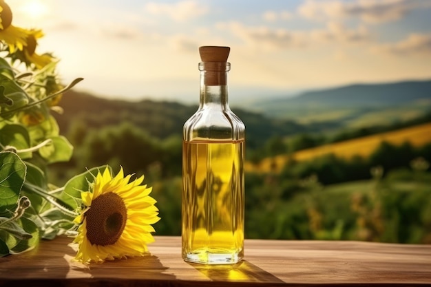 a bottle of sunflower oil with a sunflower in it generative ai