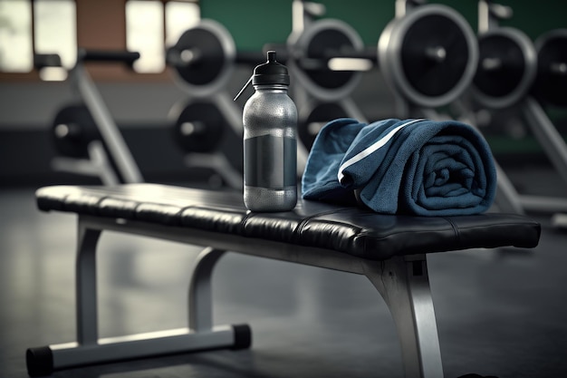 Bottle and towel things for sports in the fitness gym illustration Generative AI