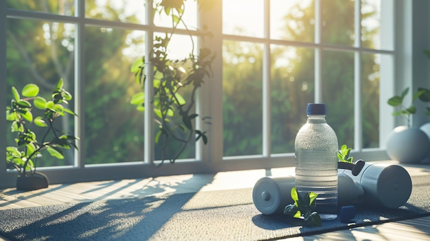 Photo a bottle of water sits on a window sill