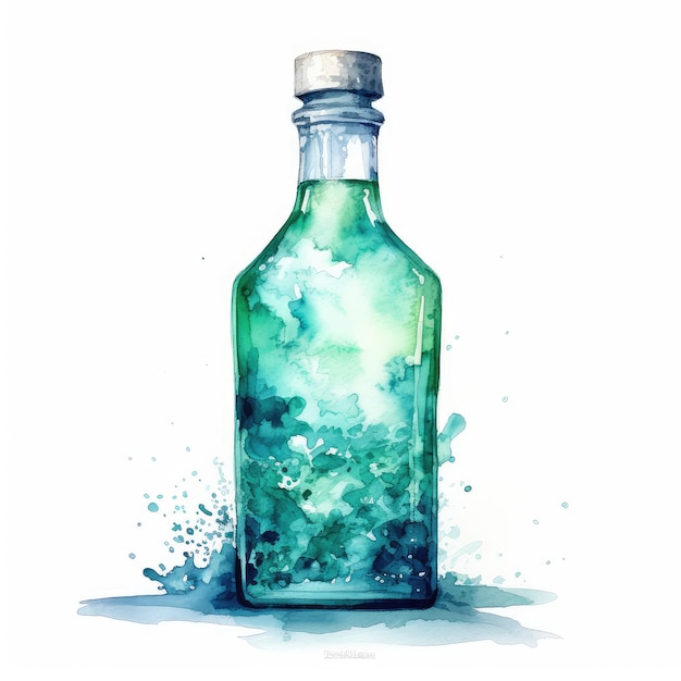 Bottle of water watercolor illustration generative ai