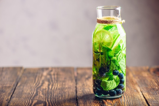 Bottle of Water with Lime Mint and Blueberry