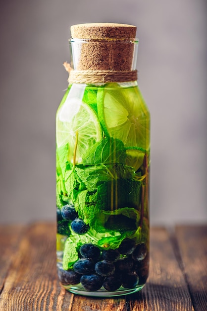 Bottle of Water with Lime Mint and Blueberry