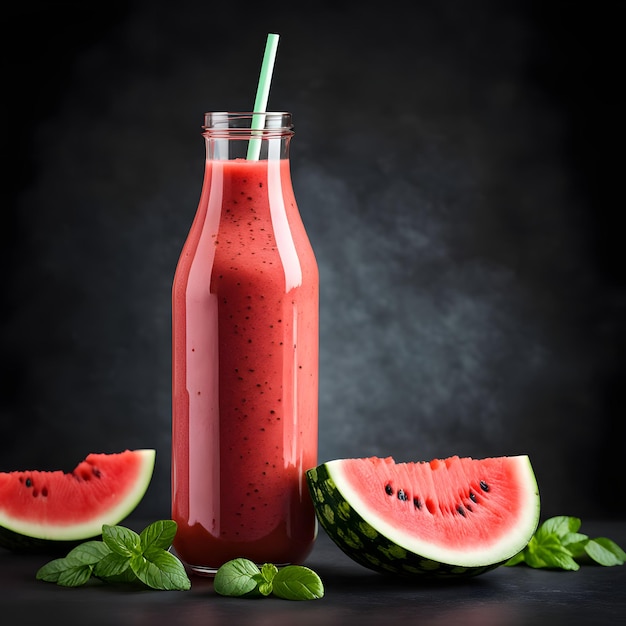 A bottle of watermelon smoothie