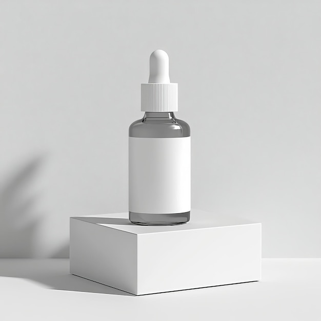 Photo a bottle of white liquid sits on a white box