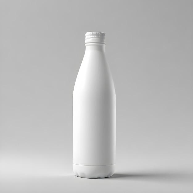 a bottle of white milk is shown on a gray background