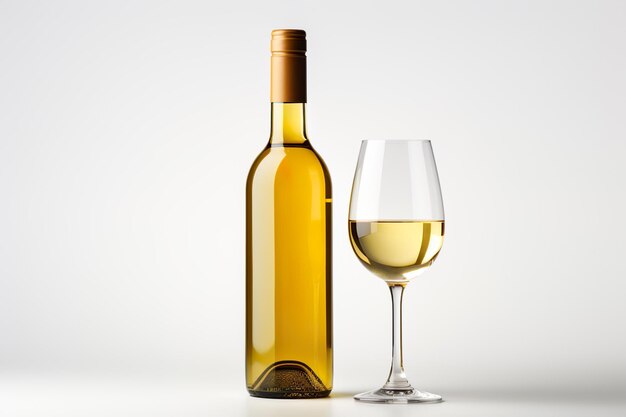 a bottle of white wine isolated on clear white background