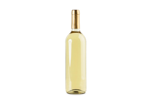 A bottle of white wine on a white background