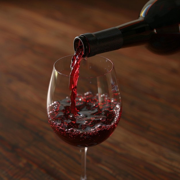 a bottle of wine being poured into a glass