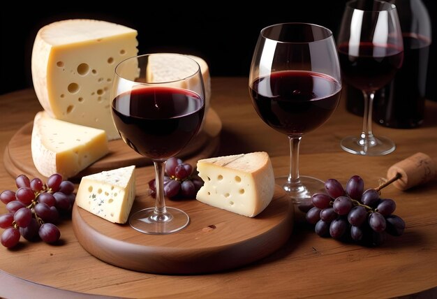 a bottle of wine and cheese with a glass of wine and grapes