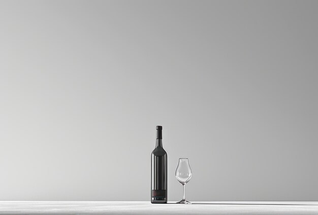 Photo a bottle of wine and glass standing on a white surface