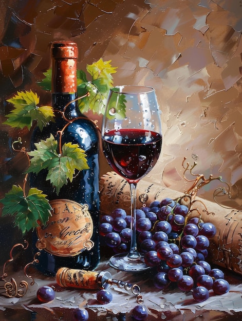 Bottle of Wine and Glass of Wine Painting