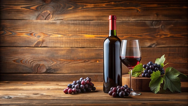 a bottle of wine and a glass of wine on a wooden table