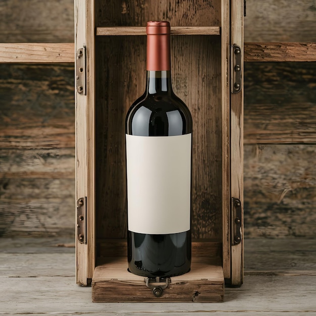 Photo a bottle of wine sits in a wooden crate