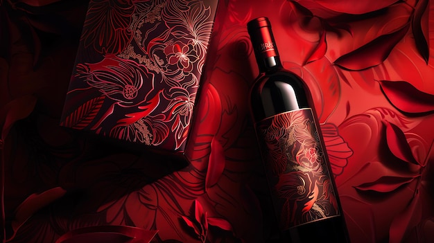 Photo a bottle of wine with a floral print on it