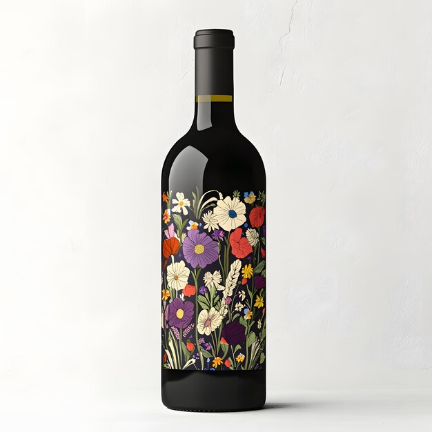 Photo a bottle of wine with flowers on the label