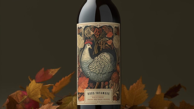 A bottle of wine with a rooster on the label.