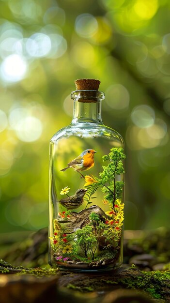 Photo a bottle with a bird and a bird on it