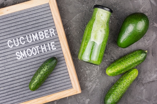 bottle with cucumber smoothie