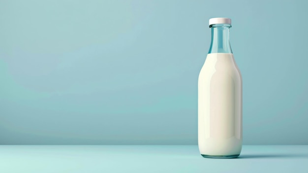 Photo bottle with fresh milk on blue background