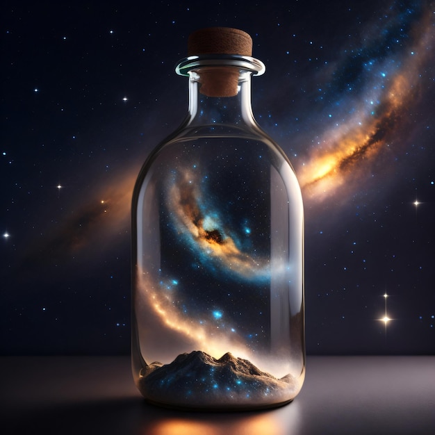 A bottle with a galaxy and a bottle with a bottle inside.