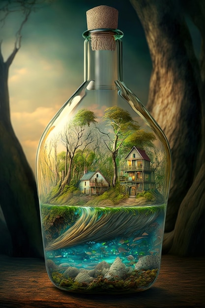 Bottle with house inside of it Generative AI