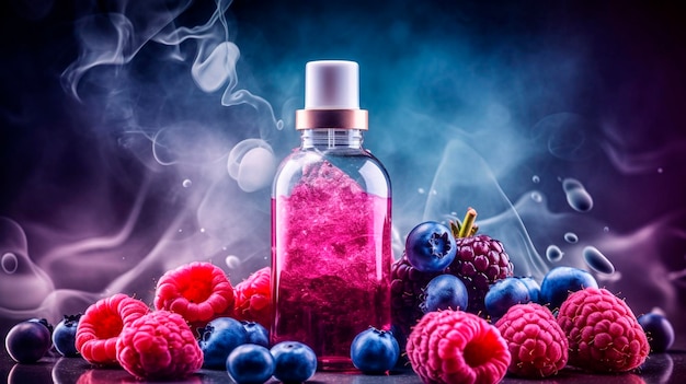 Bottle with liquid Vaping Flavored eliquid Berries and fruits Generative AI