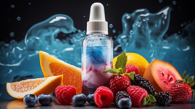 Bottle with liquid Vaping Flavored eliquid Berries and fruitsAI Generative AI