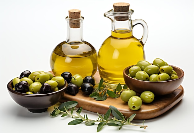 bottle with olive oil and olives