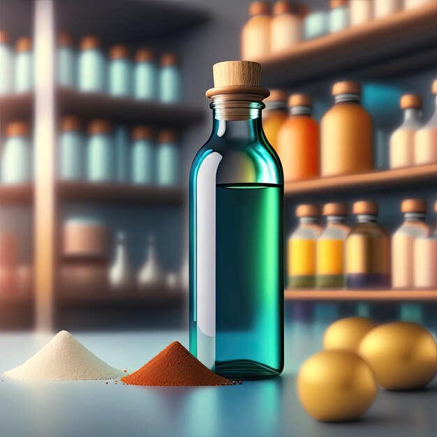 Bottle with pills on the background of the pharmacy laboratory