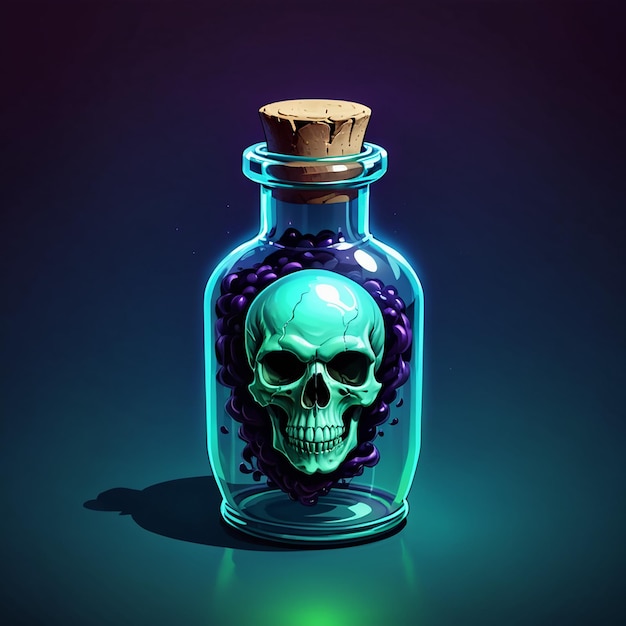 a bottle with a skull and beads on it