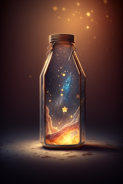 A bottle with a starry sky inside