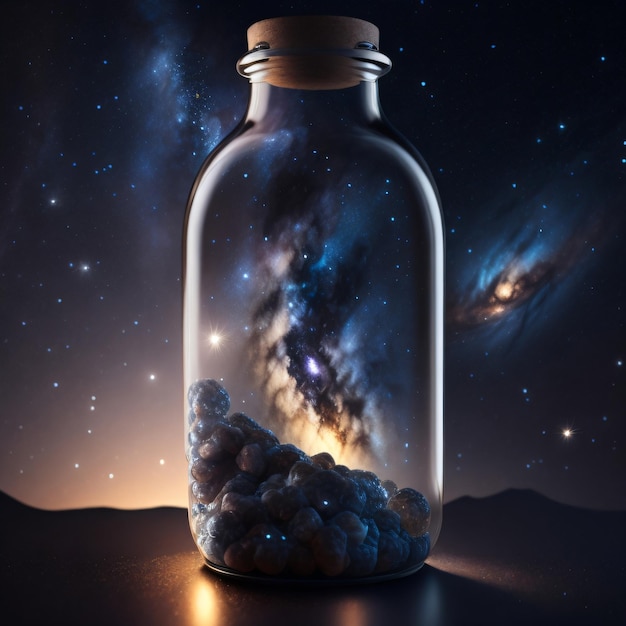 A bottle with a starry sky and stars in it